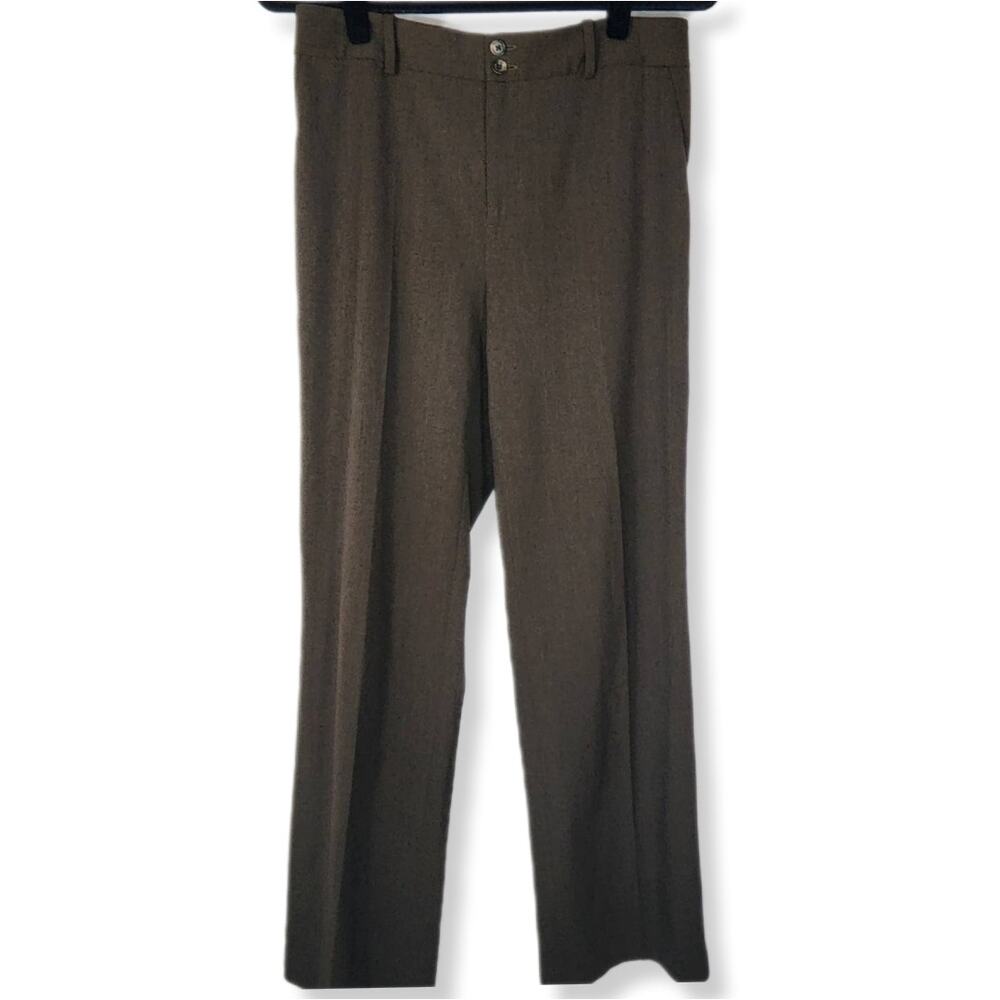 Ralph Lauren Wide Leg Trousers Khaki Brown High Waist Wool Blend Womens 6